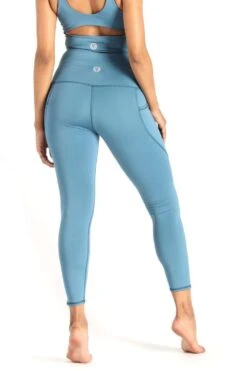 7/8 Boundless Legging With Pockets In Ocean -YOGA DEMOCRACY Sales 1115 SOLIDS BLUE BACK sw