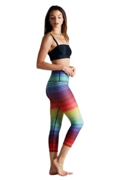 Rainbow Stripe Printed Yoga Crops -YOGA DEMOCRACY Sales 1201 Rainbow 1