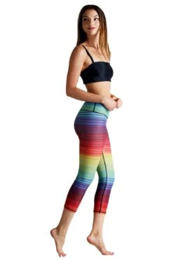 Rainbow Stripe Printed Yoga Crops -YOGA DEMOCRACY Sales 1201 Rainbow 2
