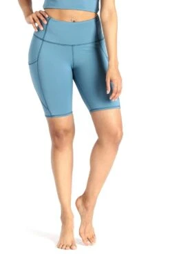 Utility Biker Short In Ocean -YOGA DEMOCRACY Sales 1306 SOLIDS BLUE FRONT