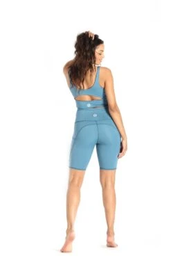 Limitless Sports Bra In Ocean - Medium Support, A - E Cups -YOGA DEMOCRACY Sales 1306 SOLIDS BLUE FULL3