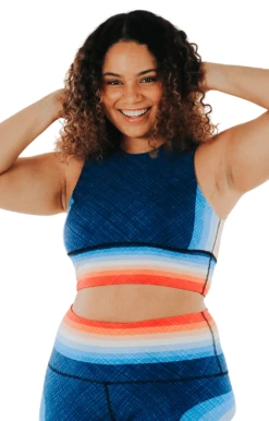 Free Range Sports Bra In Retro Rainbow -YOGA DEMOCRACY Sales 1504 retro front removebg 1