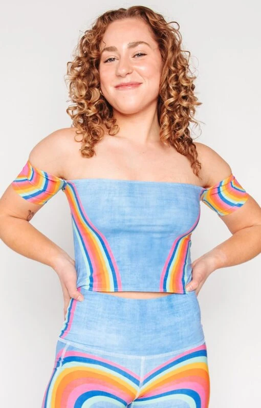 Off The Shoulder Bandeau In Rainbow Love -YOGA DEMOCRACY Sales 1609 RainbowLove Front